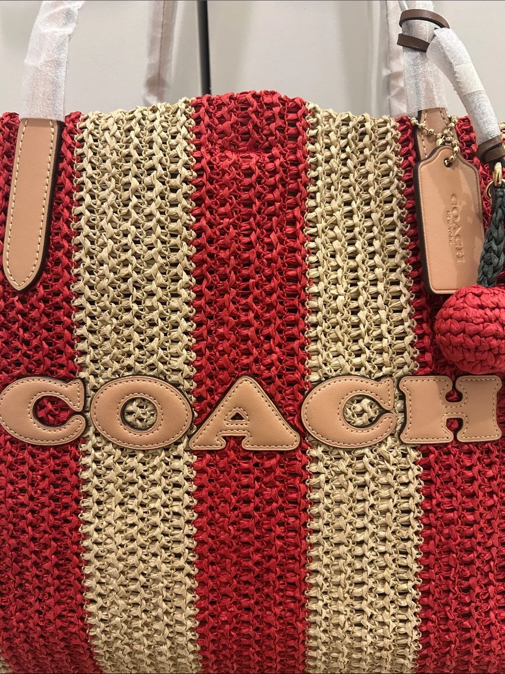 Coach (NWT) City Tote Bag With Stripes And Cherry Charm - Picture 5 of 16